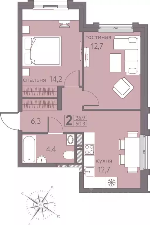 2-к кв. Пермский край, Пермь ул. Серебристая, 5 (50.3 м) - Фото 1