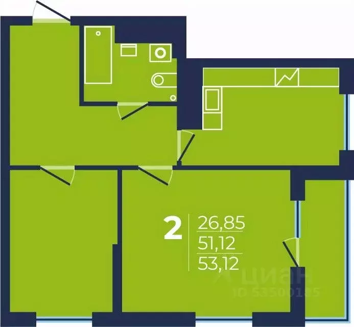 2-к кв. Башкортостан, Уфа ул. Майора Доставалова, 1 (53.12 м) - Фото 0