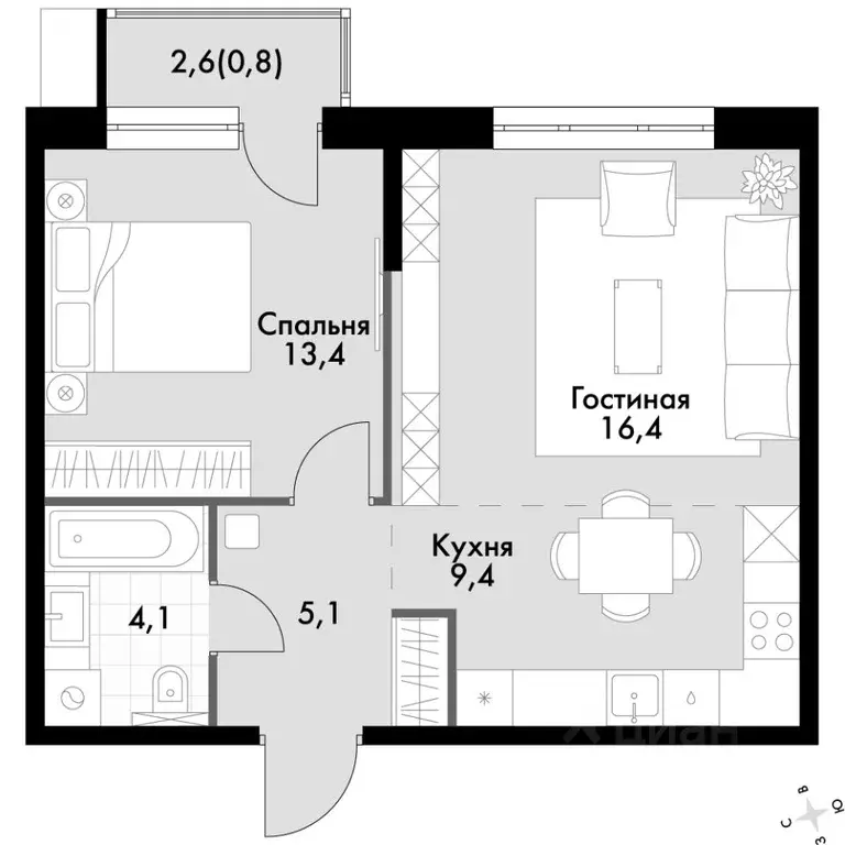 2-к кв. Приморский край, Владивосток Флагман жилой комплекс (49.2 м) - Фото 2