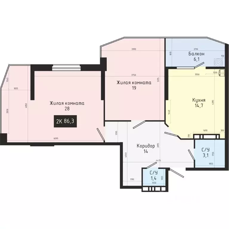 2-к кв. Ставропольский край, Ставрополь № 28 мкр,  (86.3 м) - Фото 1