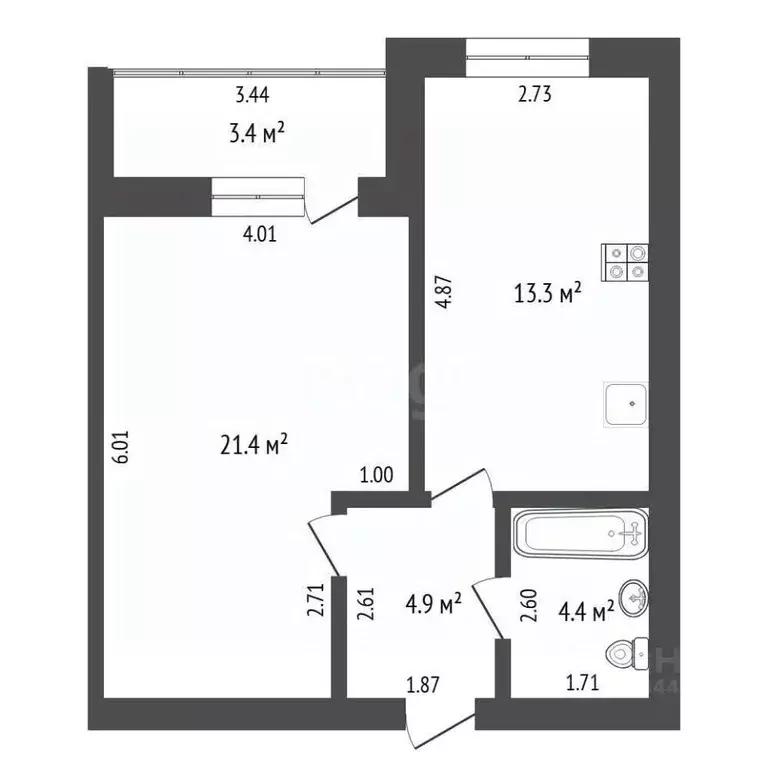 1-к кв. Тюменская область, Тюмень ул. Тимофея Кармацкого, 9 (43.7 м) - Фото 1