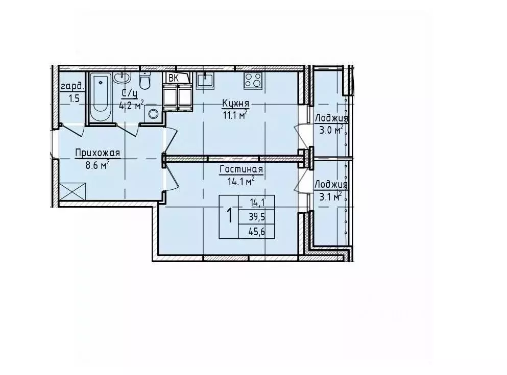 1-к кв. Московская область, Щелково пер. 1-й Советский, 20 (45.6 м) - Фото 1