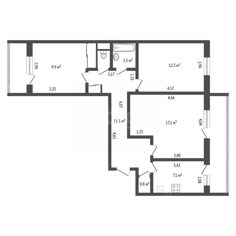 3-к кв. Амурская область, Благовещенск ул. Калинина, 130 (67.6 м) - Фото 2