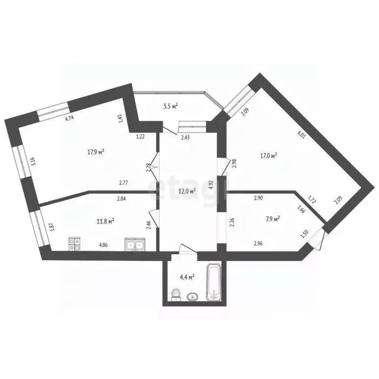 2-к кв. Тюменская область, Тюмень ул. Станислава Карнацевича, 12 (71.0 ... - Фото 1