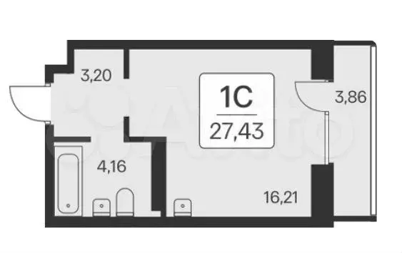 Квартира-студия, 27,4 м, 2/23 эт. - Фото 0