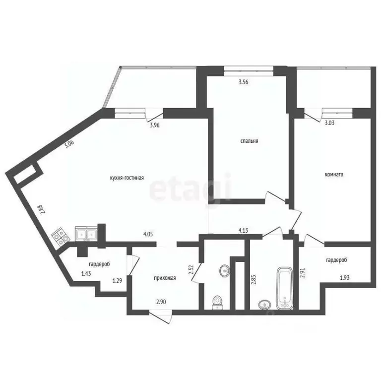 3-к кв. Челябинская область, Челябинск ул. Труда, 158 (94.5 м) - Фото 2