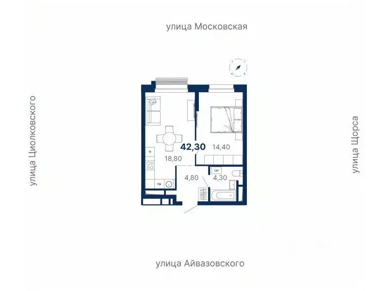 1-к кв. Свердловская область, Екатеринбург ул. Московская, 249/2 (42.4 ... - Фото 0