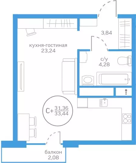 1-комнатная квартира: Тюмень, Краснооктябрьская улица, 16 (31.36 м) - Фото 0