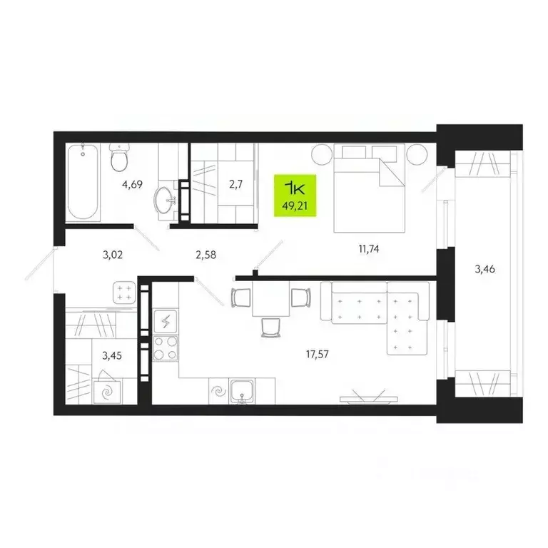 1-к кв. Томская область, Томск Уютный жилой квартал, ул. Маяковского, ... - Фото 1