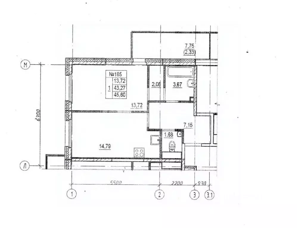 1-комнатная квартира: Санкт-Петербург, набережная реки Каменки (43.2 ... - Фото 1