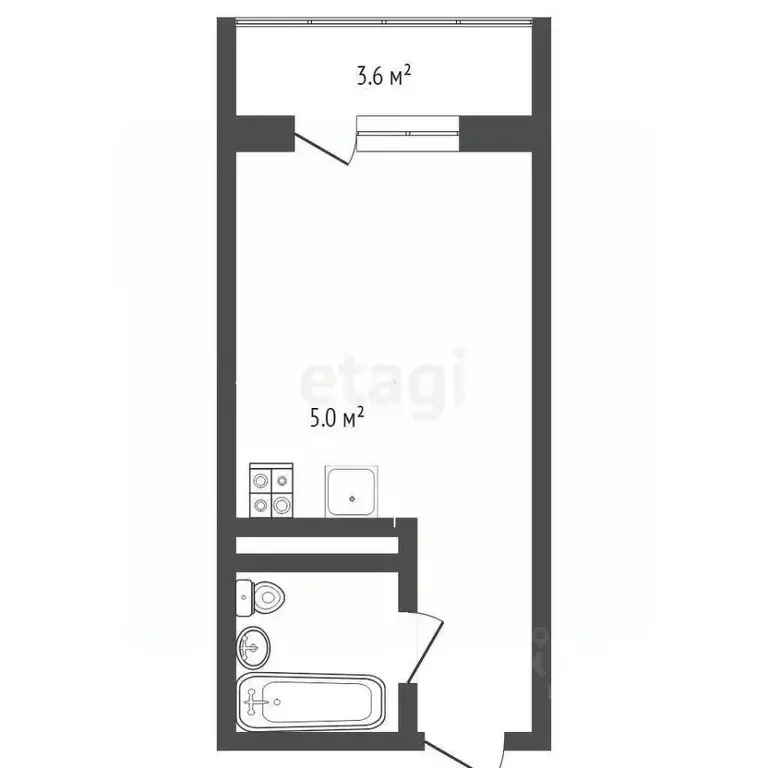 Студия Тюменская область, Тюмень ул. Тимофея Чаркова, 28 (24.1 м) - Фото 2