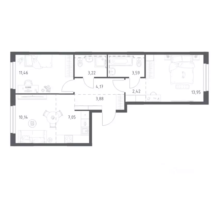 2-к кв. Башкортостан, Уфа ул. Рашита Манурова (59.88 м) - Фото 1