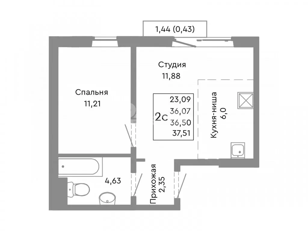 1-комнатная квартира: Советский район (36.5 м) - Фото 0