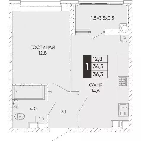 1-комнатная квартира: Ростов-на-Дону, Левобережная улица, 6/6с1 (36.3 ... - Фото 0