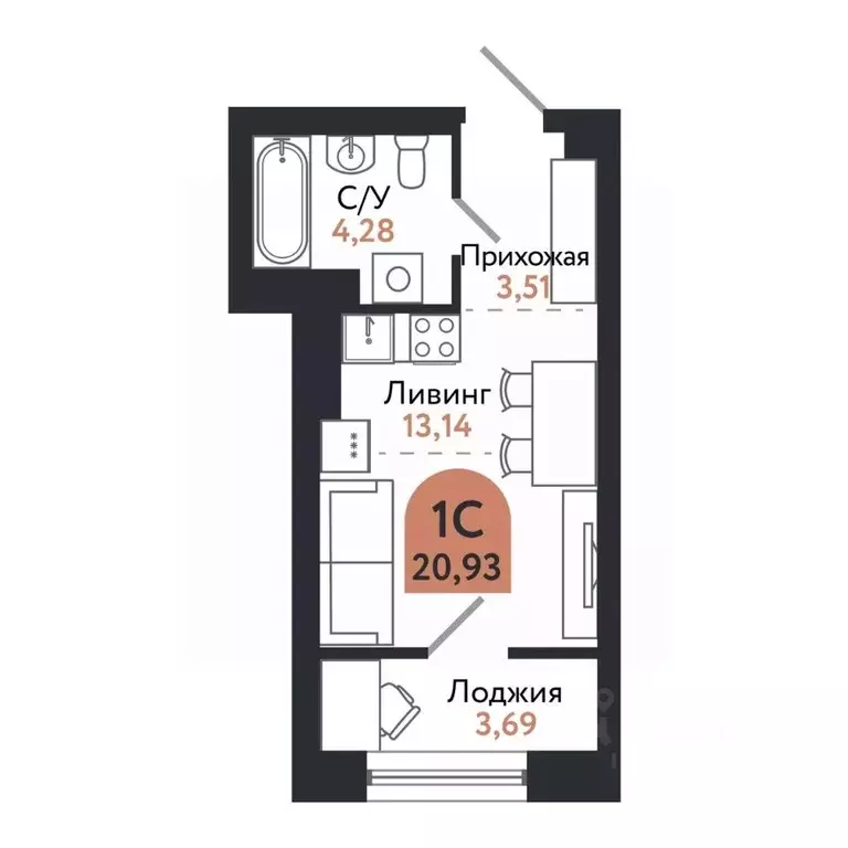 1-к кв. Томская область, Томск просп. Ленина, 206В (20.93 м) - Фото 0