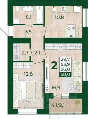 2-к кв. Самарская область, Волжский район, Смышляевка городское ... - Фото 1