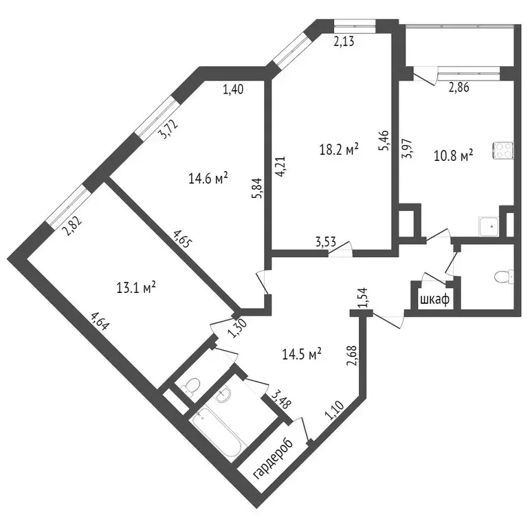 Квартира, 3 комнаты, 53 м - Фото 0