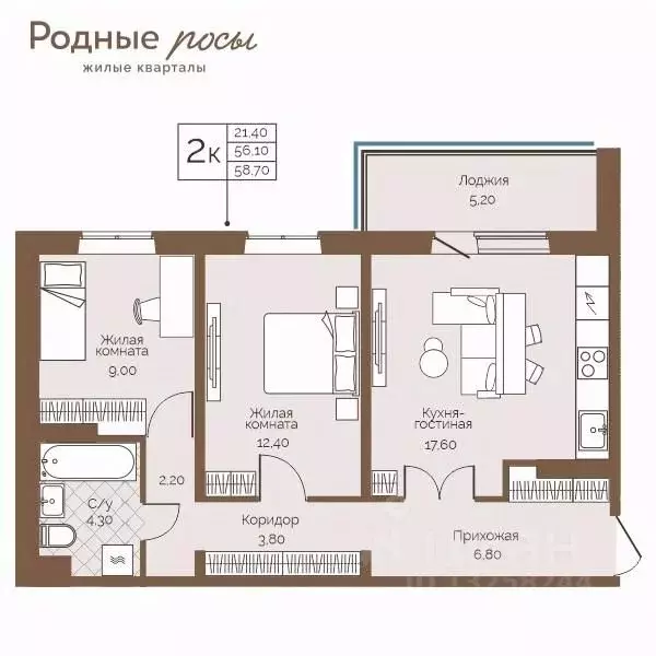 2-к кв. Пермский край, Пермский муниципальный округ, с. Фролы ул. ... - Фото 1