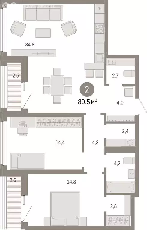 2-комнатная квартира: Екатеринбург, Мраморская улица, 27/2 (89.48 м) - Фото 1