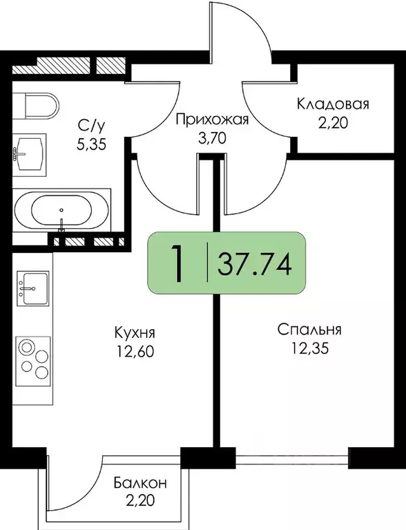 1-к кв. Смоленская область, Смоленск Среда жилой комплекс (37.74 м) - Фото 0