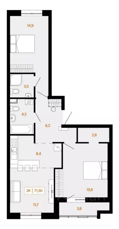 2-к кв. Ханты-Мансийский АО, Ханты-Мансийск Самаровская ул., 2А (71.5 ... - Фото 0