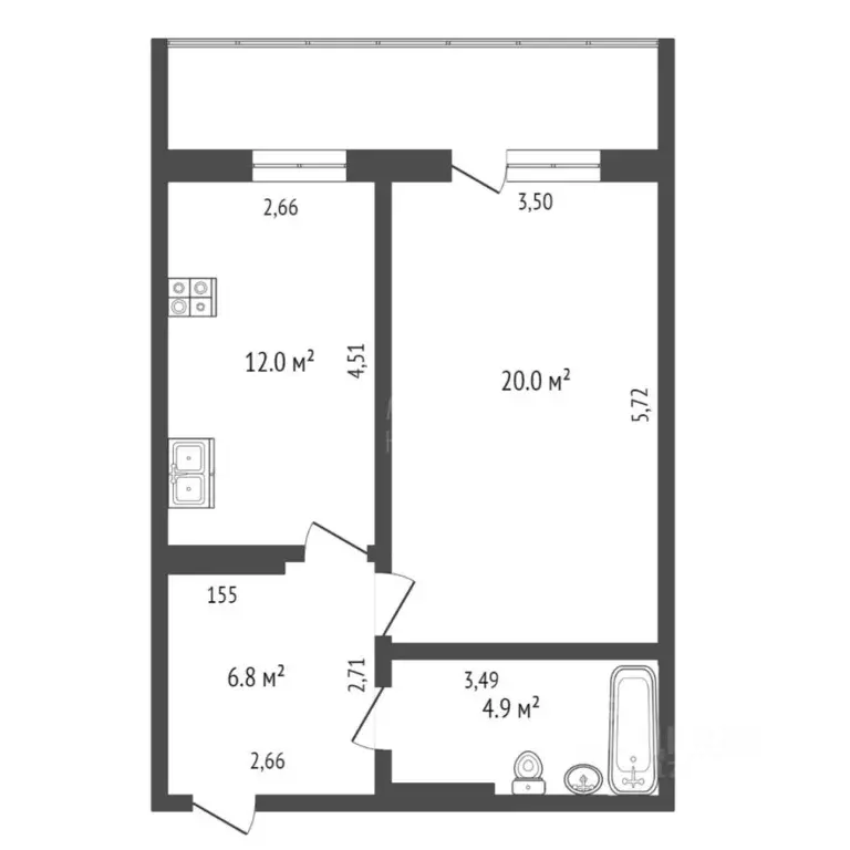 1-к кв. Тюменская область, Тюмень ул. Чернышевского, 2Бк3 (43.7 м) - Фото 2