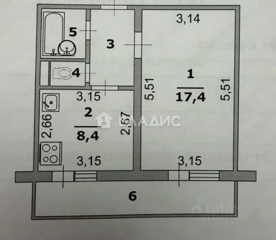 1-к кв. Белгородская область, Белгород ул. Есенина, 48 (34.0 м) - Фото 2