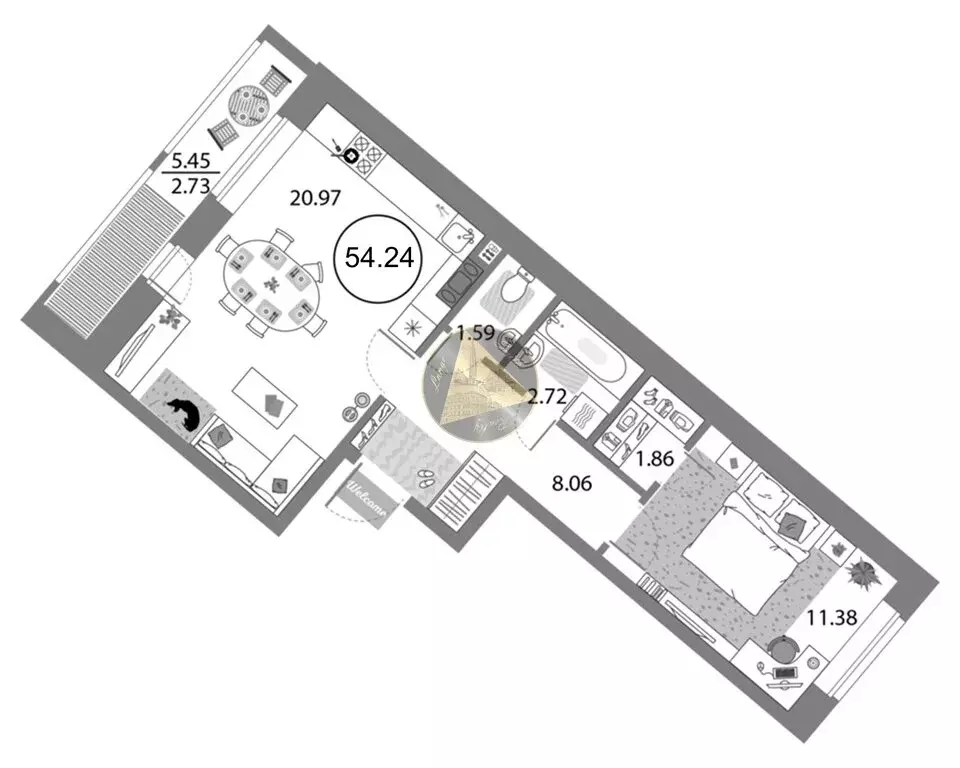 1-комнатная квартира: Санкт-Петербург, проспект Авиаконструкторов, 54 ... - Фото 1