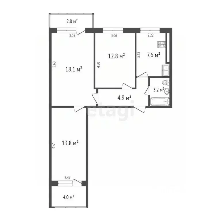 3-к кв. Самарская область, Самара Владимирская ул., 44 (60.4 м) - Фото 2