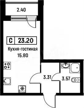 Квартира-студия, 23,2 м, 10/22 эт. - Фото 0