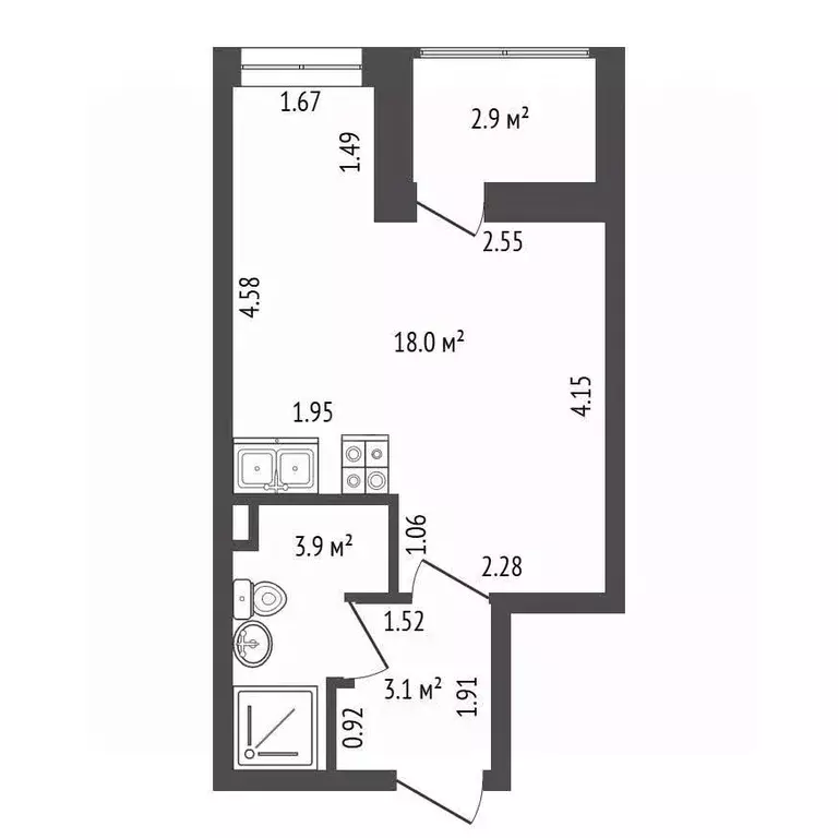 Студия Санкт-Петербург просп. Буденного, 21к1 (25.0 м) - Фото 2