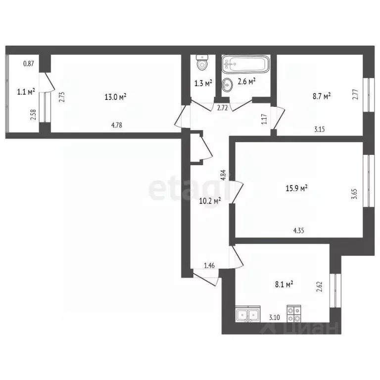 3-к кв. Забайкальский край, Чита ул. Металлистов, 21 (59.0 м) - Фото 1