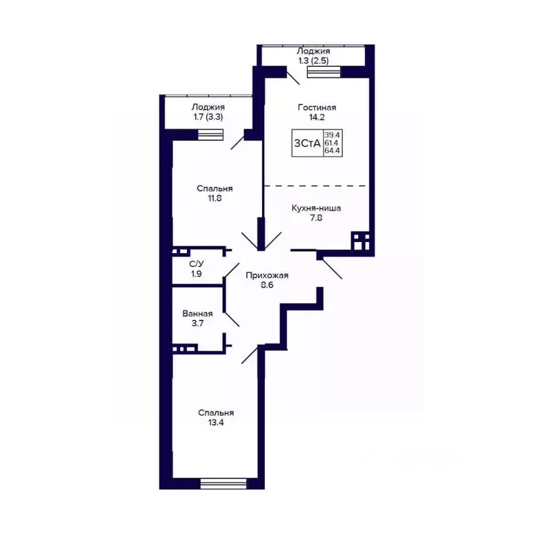 3-к кв. Новосибирская область, Новосибирск ул. Коминтерна, 1с (64.4 м) - Фото 0