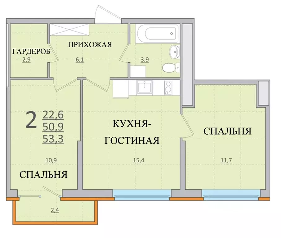 2-к кв. Тверская область, Тверь ул. С.Я. Лемешева, 10 (52.0 м) - Фото 1