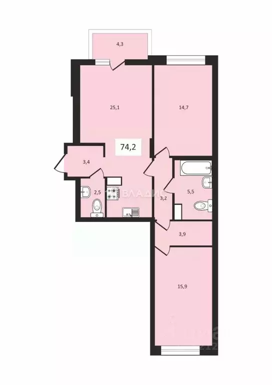 2-к кв. Санкт-Петербург Белоостровская ул., 10к1 (74.2 м) - Фото 2