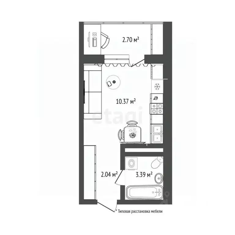 Студия Тюменская область, Тюмень ул. Новоселов, 117 (15.7 м) - Фото 2