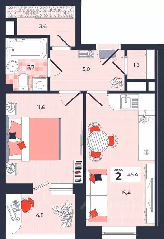 2-к кв. Тульская область, Тула ул. Академика Насоновой, 1А (45.4 м) - Фото 1