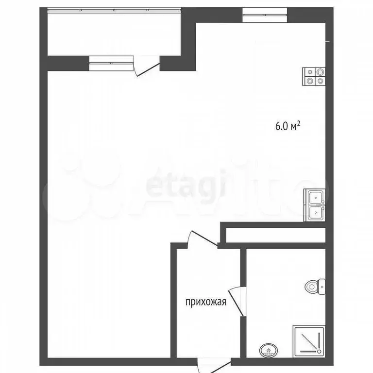 1-к. квартира, 30,6 м, 2/4 эт. - Фото 0