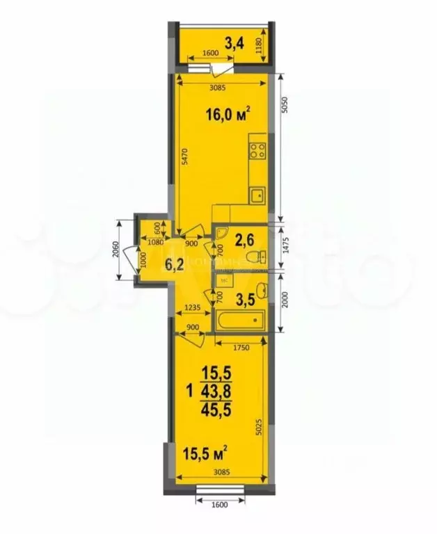 1-к кв. Владимирская область, Владимир ул. Смоленская, 3Б (45.0 м) - Фото 1