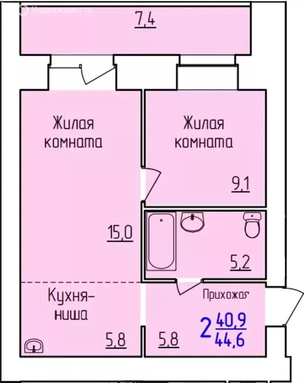 2-комнатная квартира: Благовещенск, Новая улица, 5 (45 м) - Фото 2