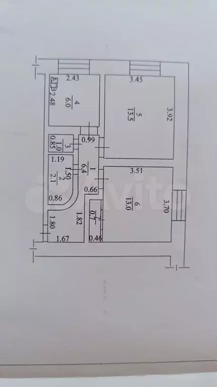 2-к. квартира, 42,7 м, 1/2 эт. - Фото 0