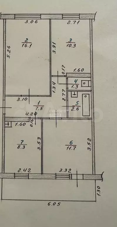 3-к. квартира, 57,8 м, 5/5 эт. - Фото 0