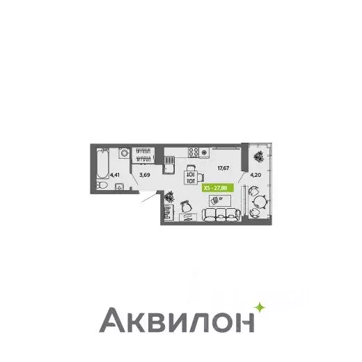 Студия Архангельская область, Архангельск 6-й мкр,  (27.88 м) - Фото 0