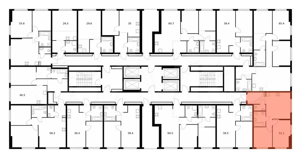 2-к. квартира, 52,1м, 27/32эт. - Фото 1