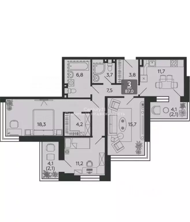 3-к кв. Москва наб. Марка Шагала, 11к1 (87.0 м) - Фото 1