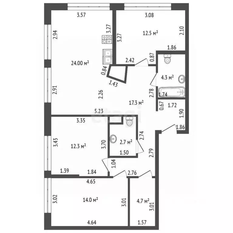 3-к кв. Санкт-Петербург ул. Челюскина, 10 (89.4 м) - Фото 2