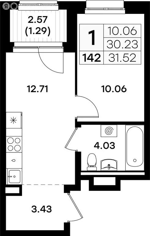 1-комнатная квартира: Казань, Кировский район (31.52 м) - Фото 0