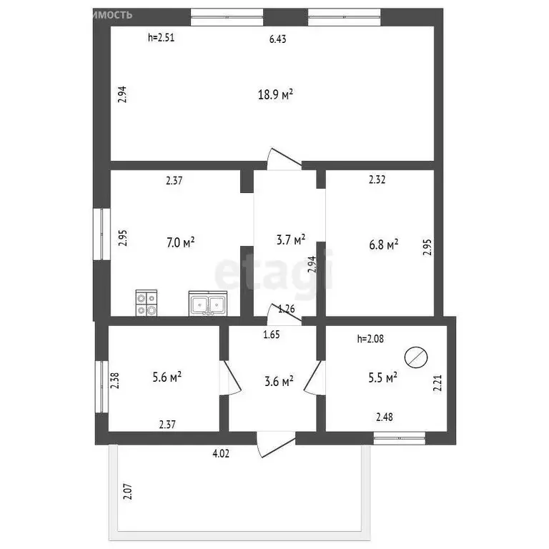 Дом в посёлок Рудино, Центральная улица (41.9 м) - Фото 1