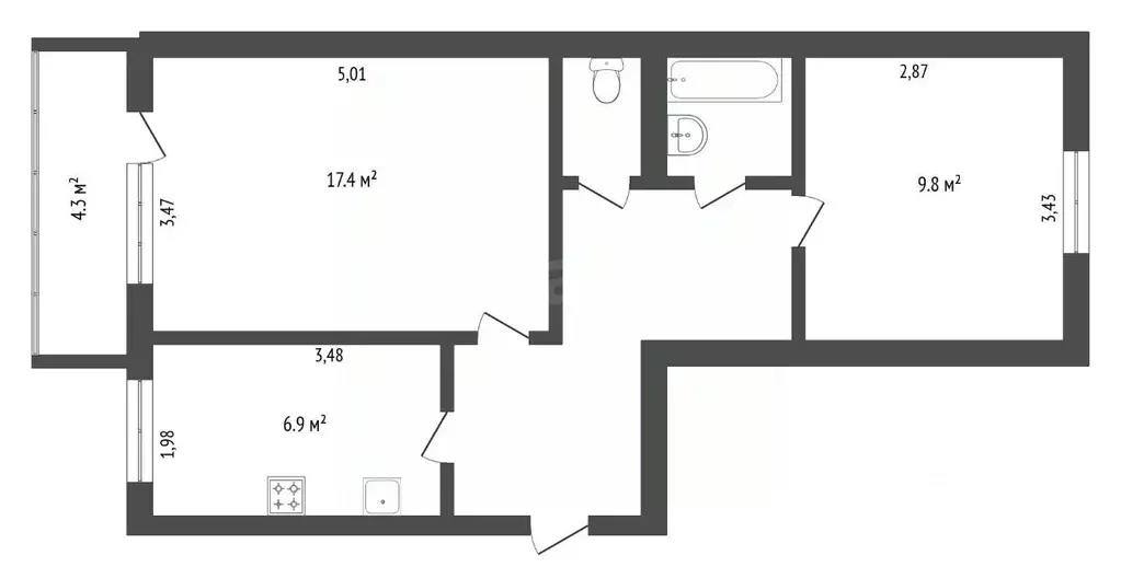 2-к кв. Тюменская область, Тюменский муниципальный округ, Боровский ... - Фото 2