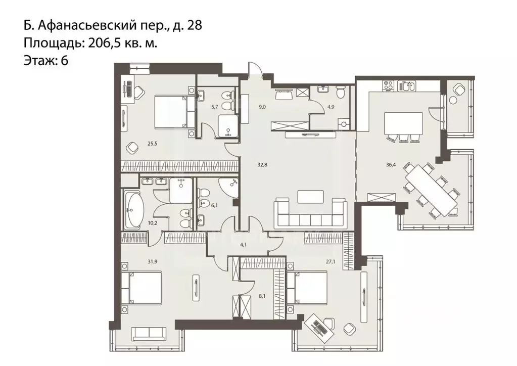 4-к кв. Москва Большой Афанасьевский пер., 28 (206.0 м) - Фото 2